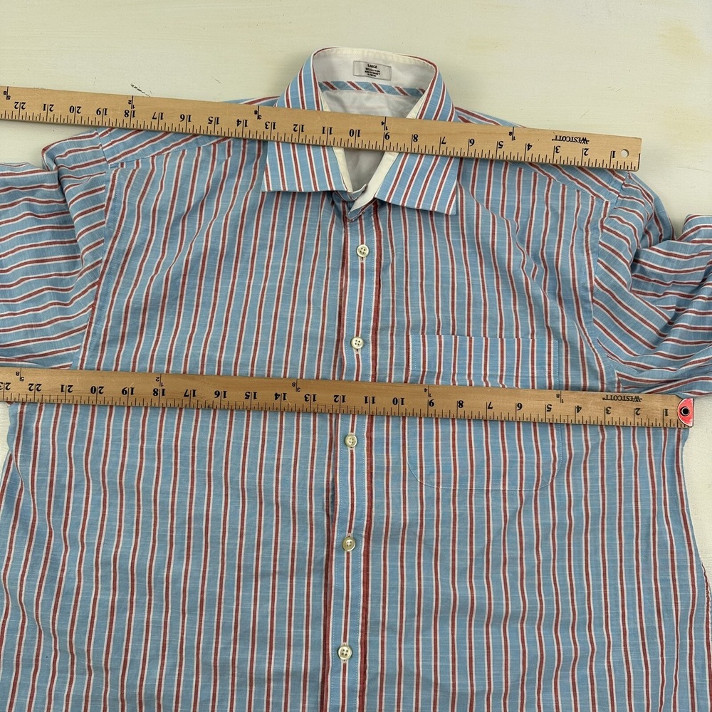 Peter Millar Striped Shirt Large Men Spread Collar Red Blue Turkey Cotton - Picture 3 of 8